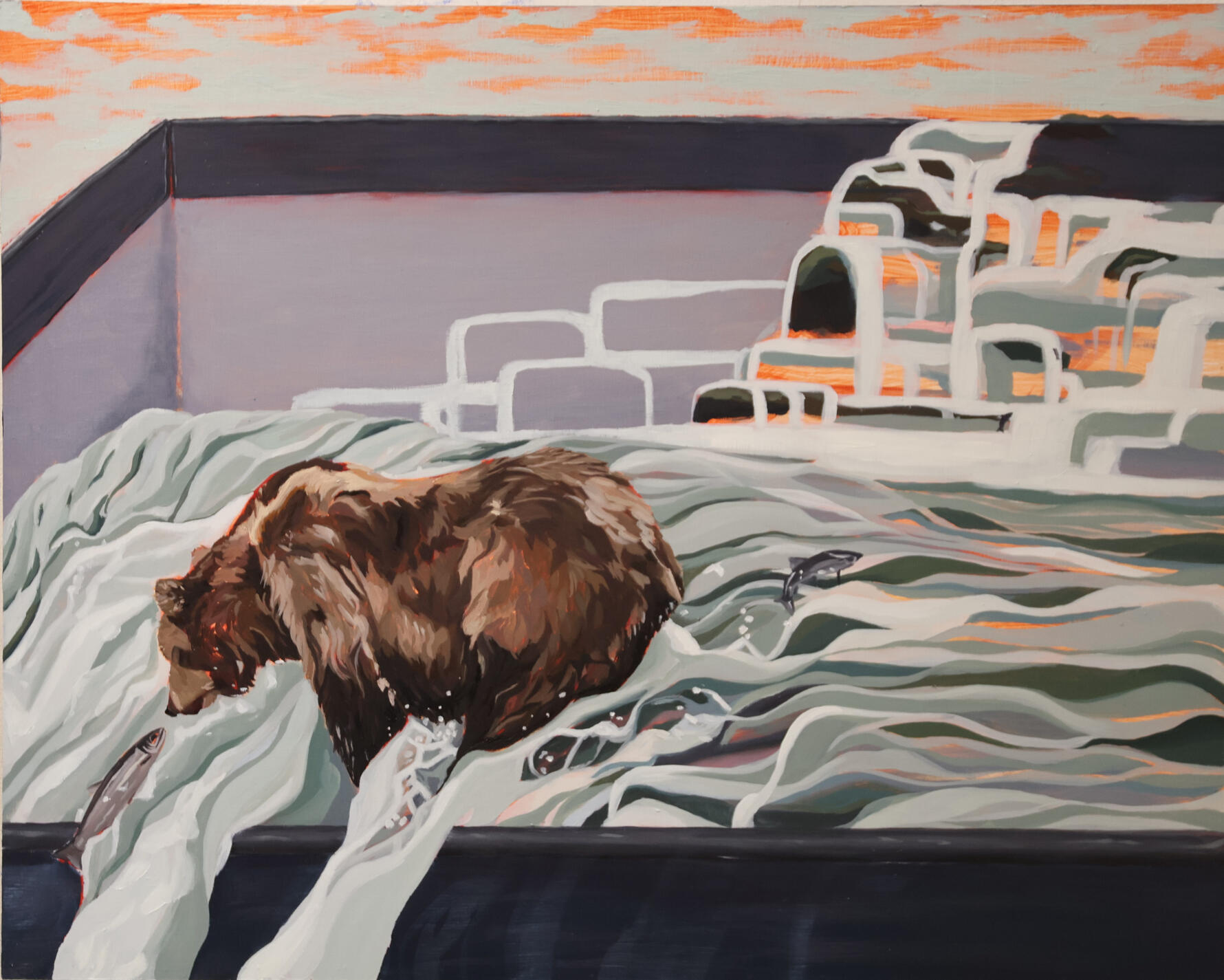 Bear, 2025. Oil and acrylic on maisonnite board. 28 x 35 inches. Bear, 2025. Oil and acrylic on maisonnite board. 28 x 35 inches.